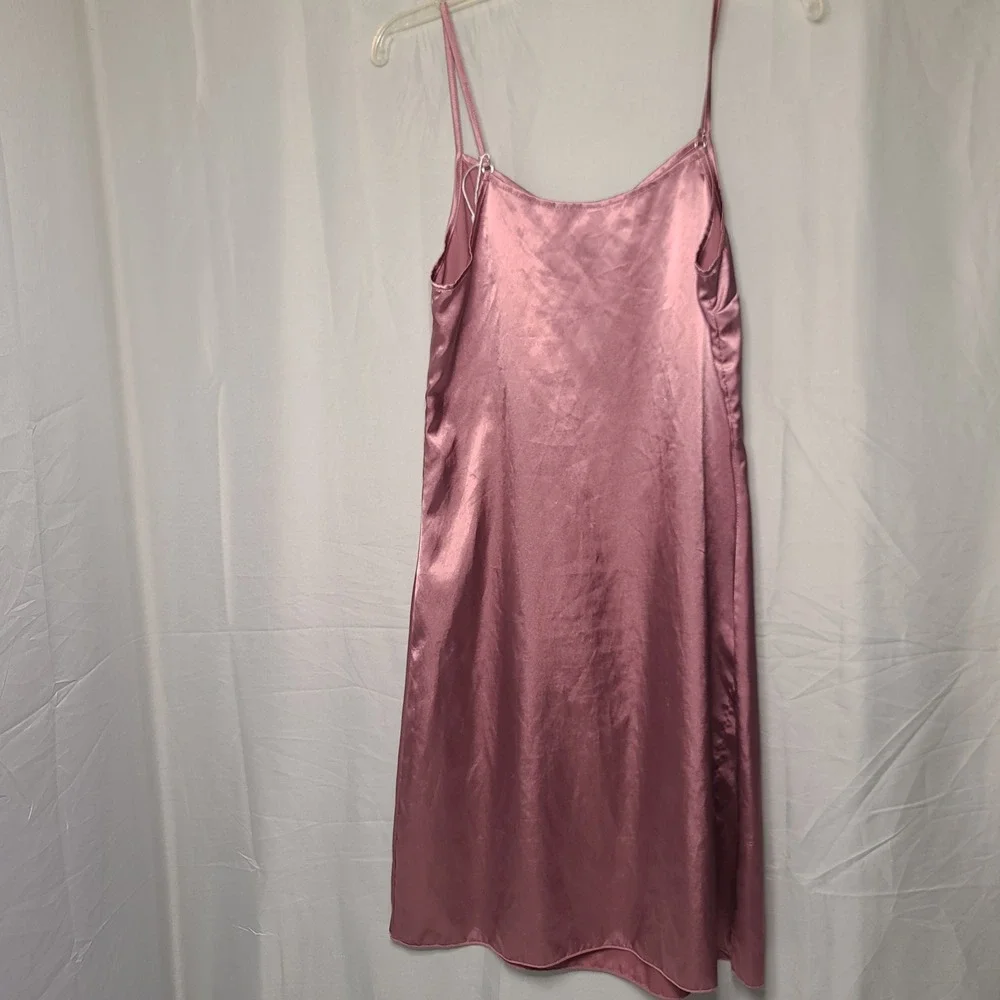 Avidlove Nightgown Womens Small Pink Satin Adjustable Strap V-Neck Chemise‎ Slip